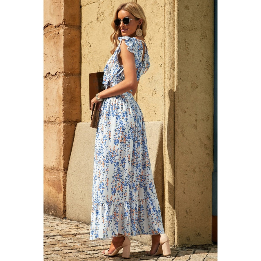 Printed Tie Back Cropped Top and Maxi Skirt Set White / S