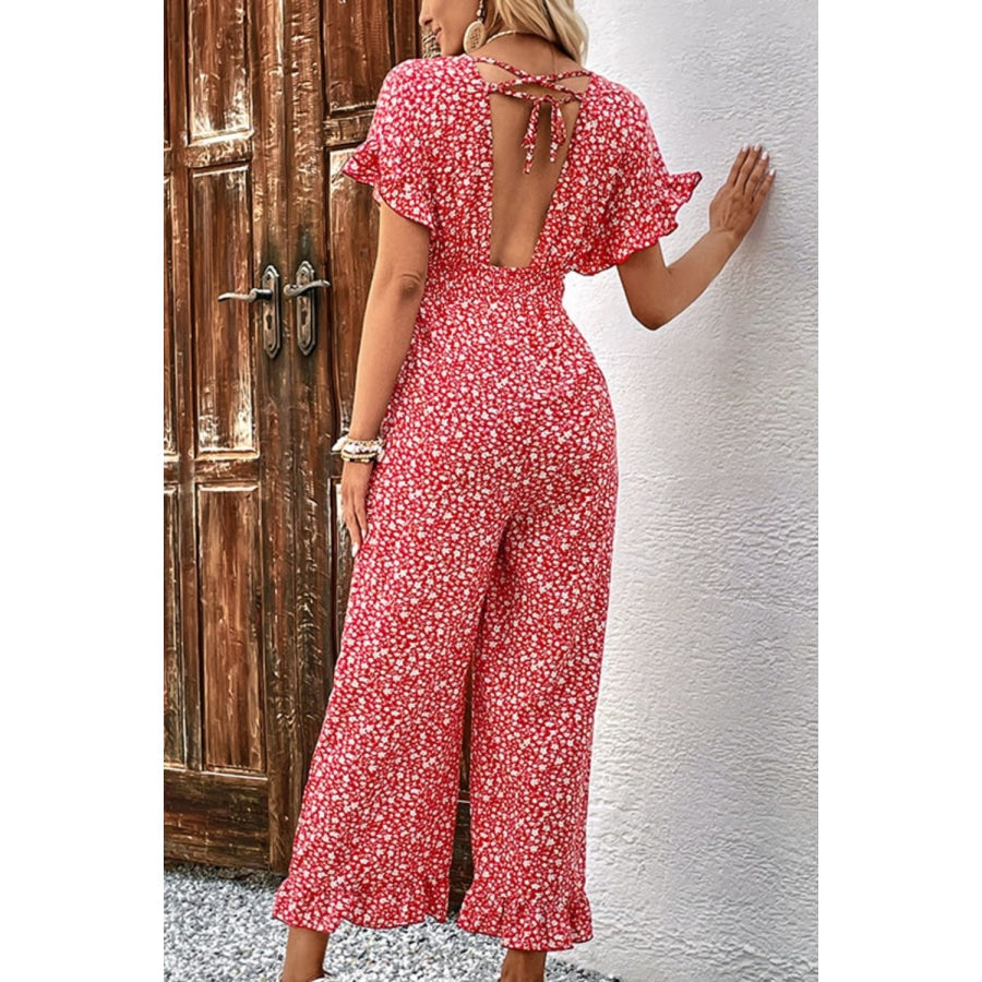 Printed Tie Back Ruffled Jumpsuit