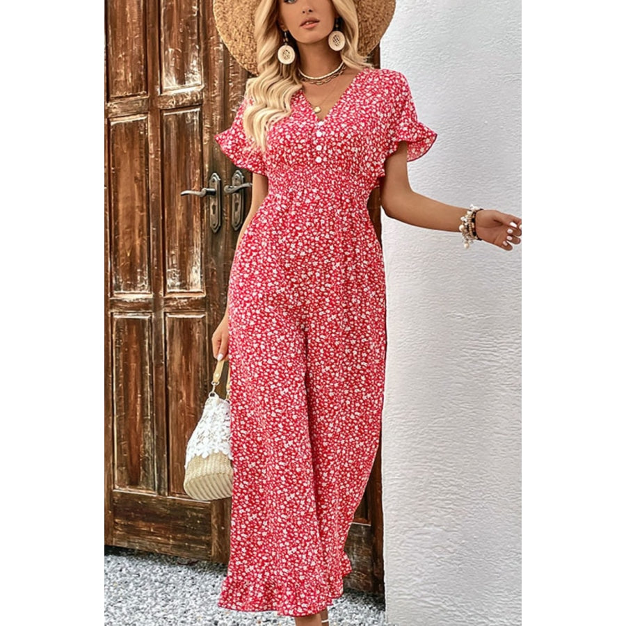 Printed Tie Back Ruffled Jumpsuit