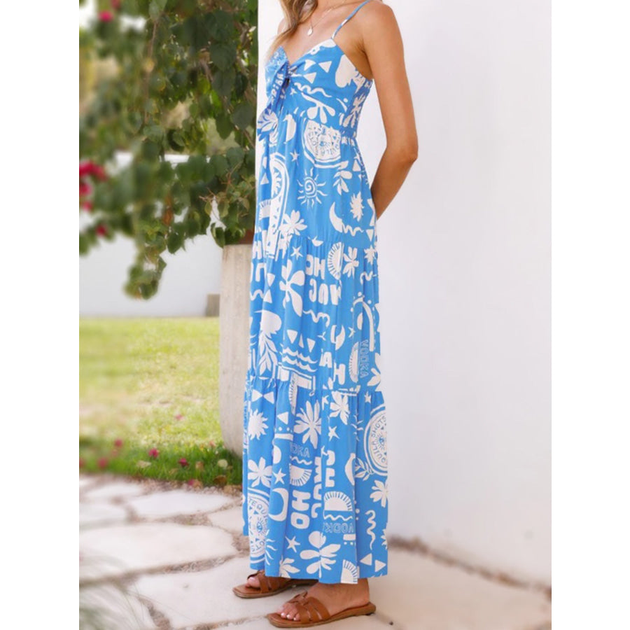 Printed Tie-Front Maxi Dress Apparel and Accessories