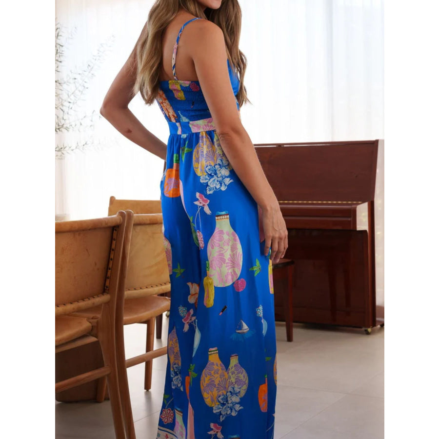 Printed Tie-Front Wide Leg Jumpsuit Apparel and Accessories
