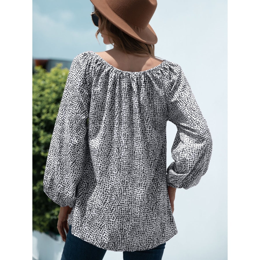 Printed Tie-Neck Balloon Sleeve Blouse