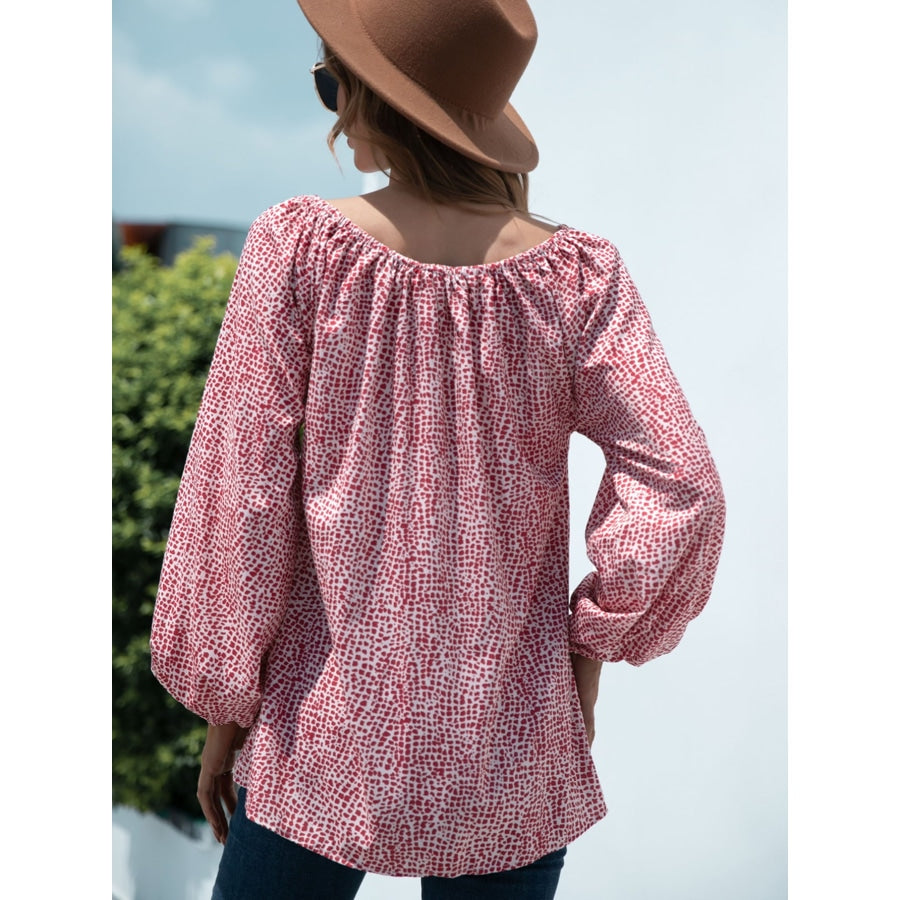 Printed Tie-Neck Balloon Sleeve Blouse