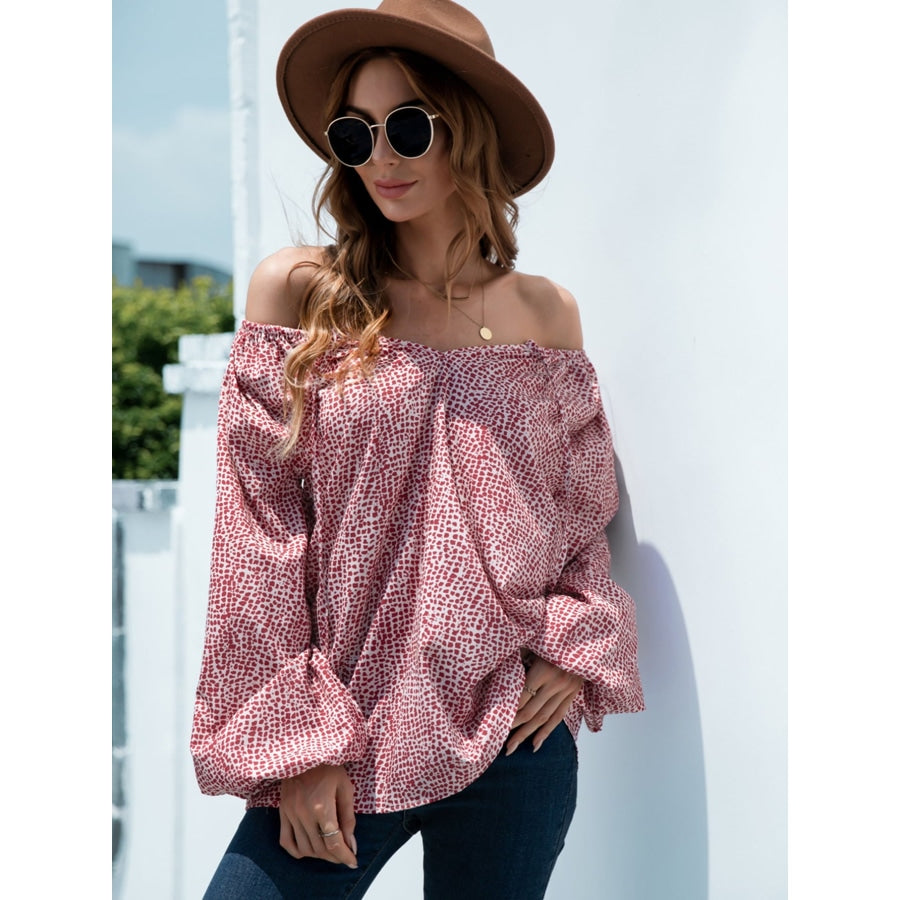 Printed Tie-Neck Balloon Sleeve Blouse