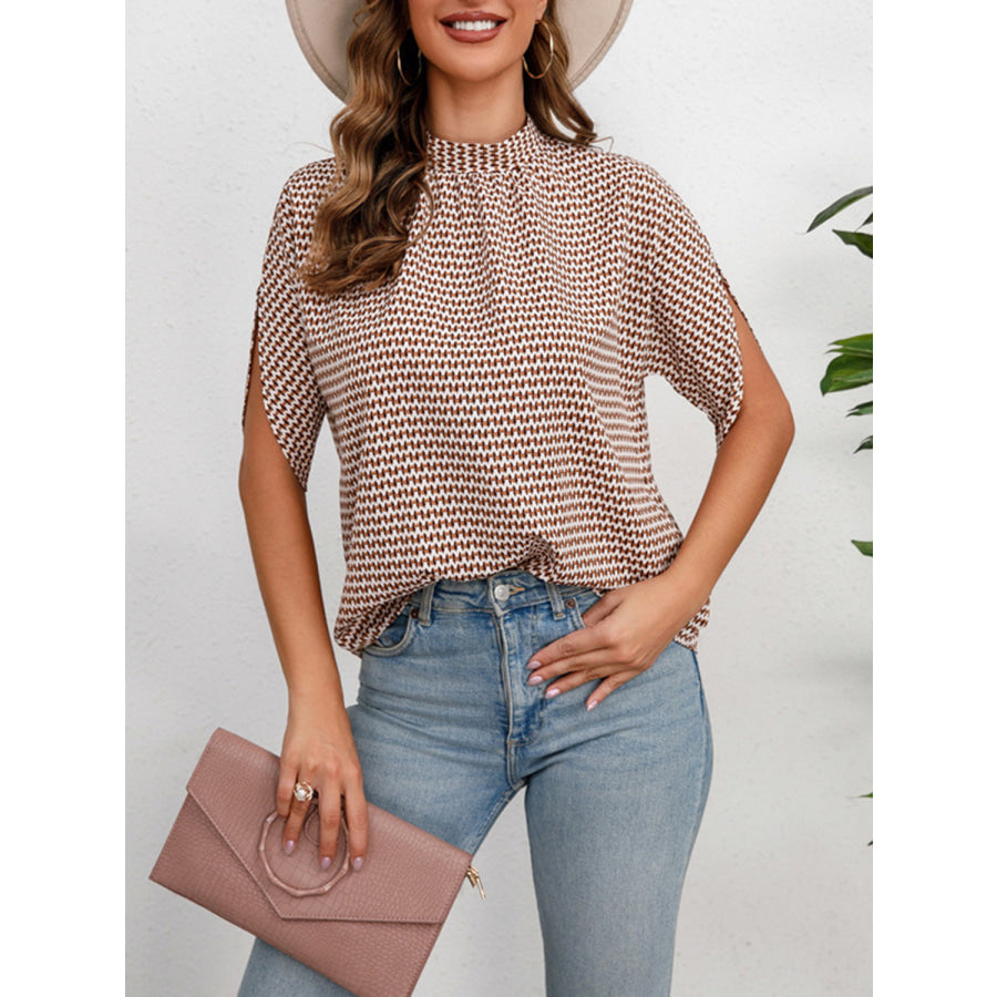 Printed Tie Neck Half Sleeve Blouse Apparel and Accessories