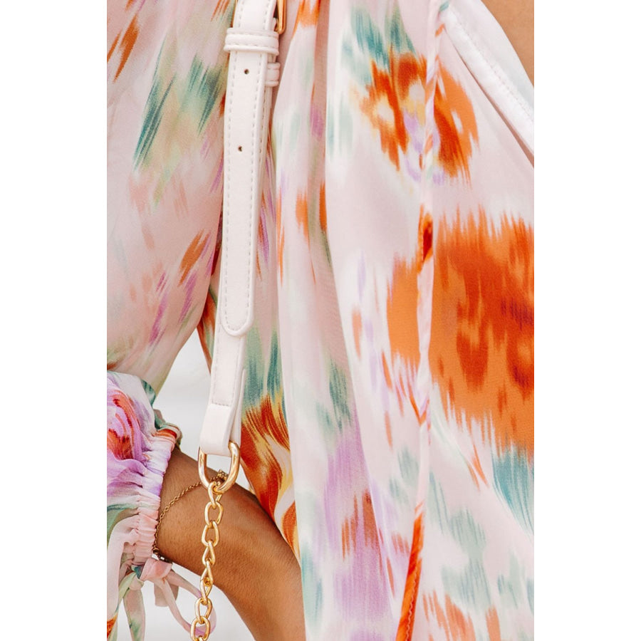 Printed Tie Neck Long Sleeve Blouse Apparel and Accessories