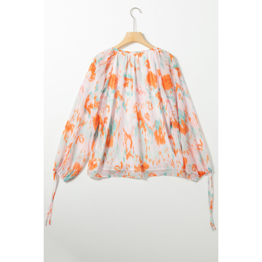 Printed Tie Neck Long Sleeve Blouse Apparel and Accessories