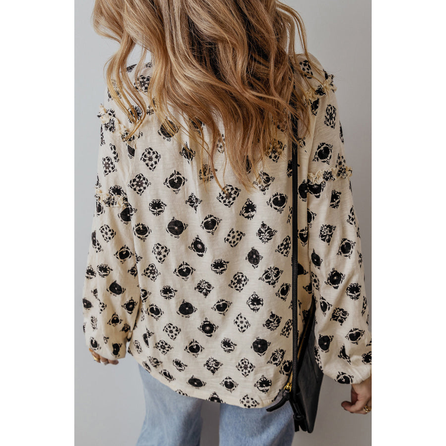 Printed Tie Neck Long Sleeve Blouse Apparel and Accessories