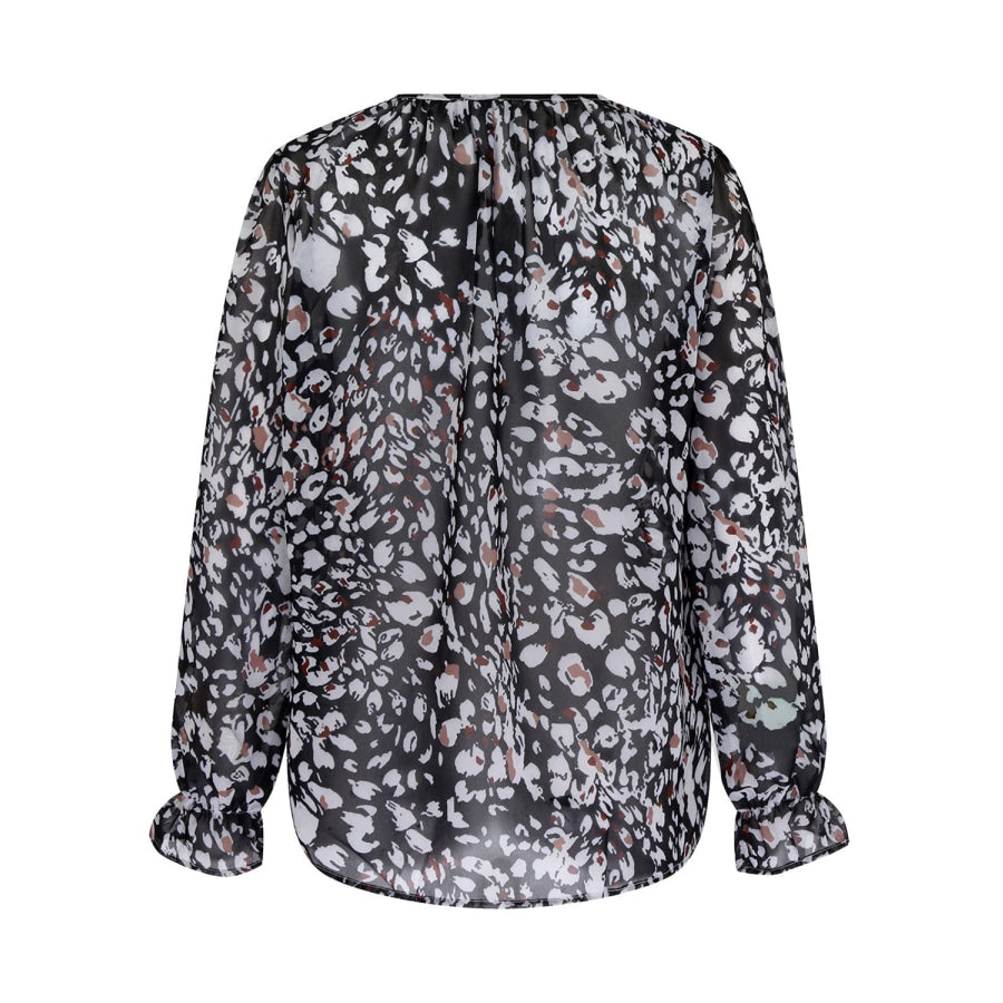 Printed Tie Neck Long Sleeve Blouse Apparel and Accessories