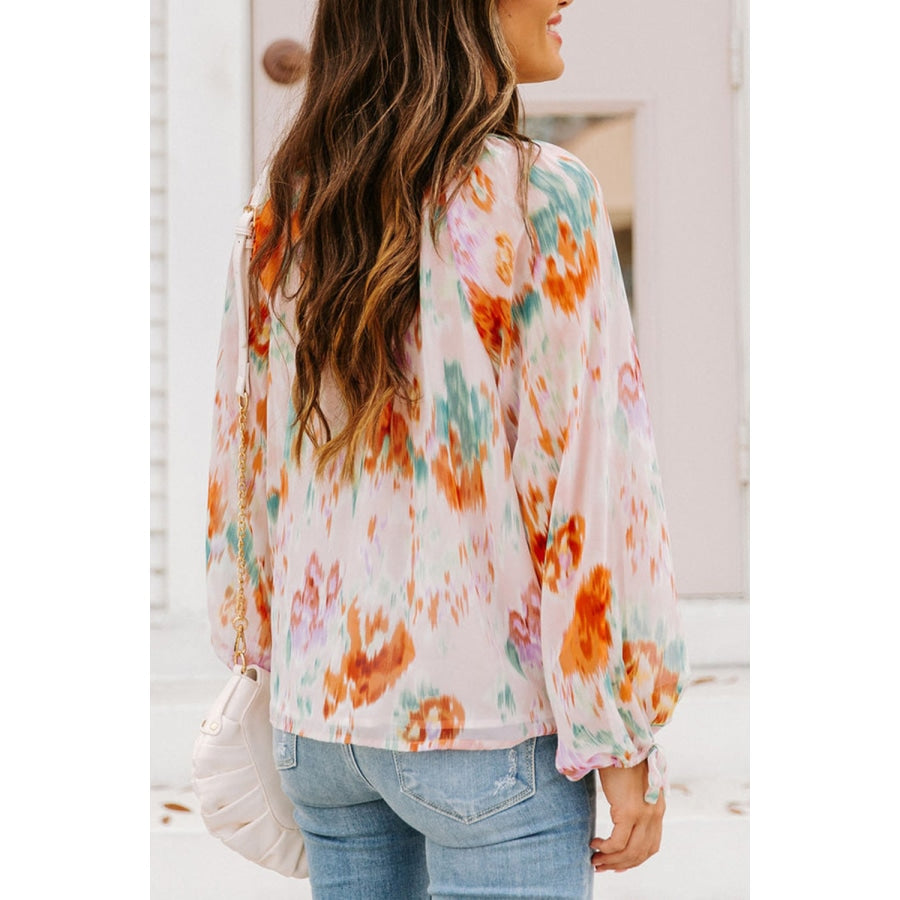 Printed Tie Neck Long Sleeve Blouse