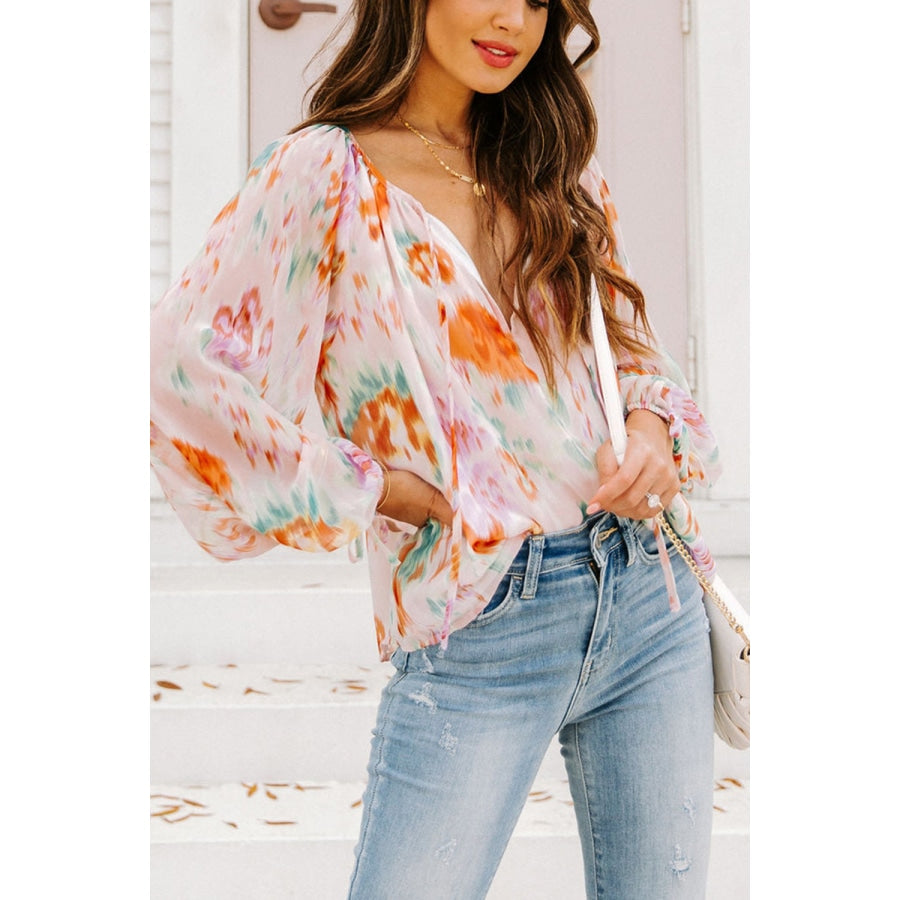 Printed Tie Neck Long Sleeve Blouse