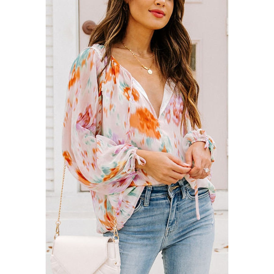 Printed Tie Neck Long Sleeve Blouse