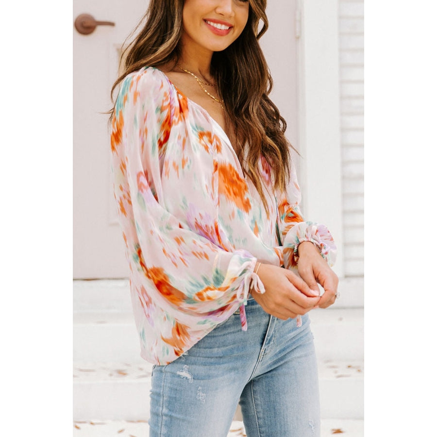 Printed Tie Neck Long Sleeve Blouse