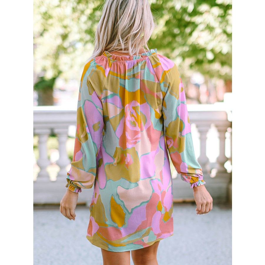 Printed Tie Neck Long Sleeve Dress