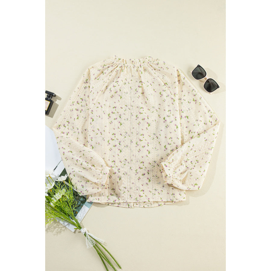 Printed Tie Neck Long Sleeve Shirt Apparel and Accessories