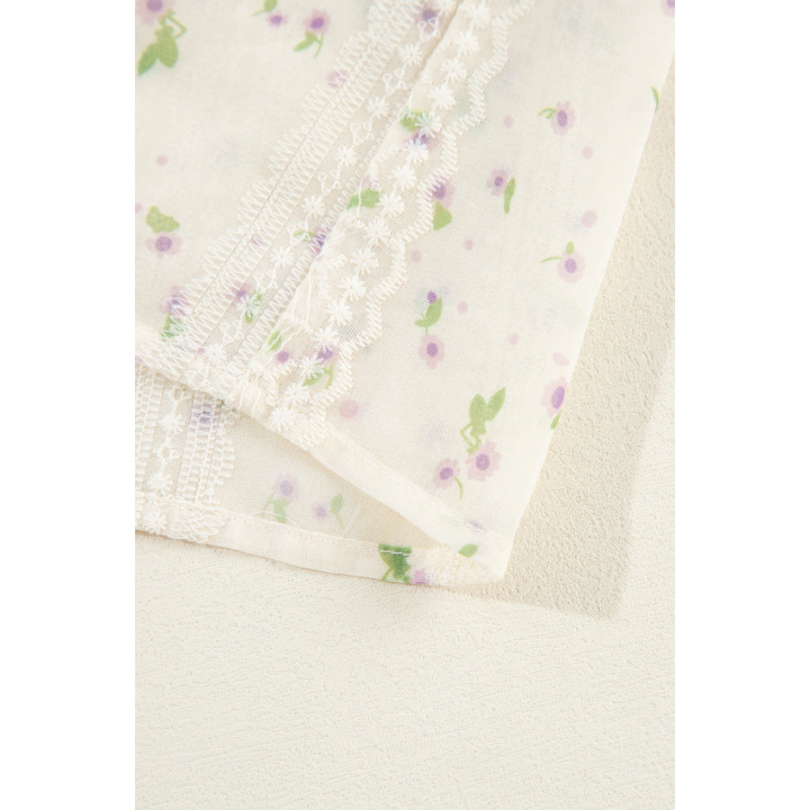 Printed Tie Neck Long Sleeve Shirt Apparel and Accessories