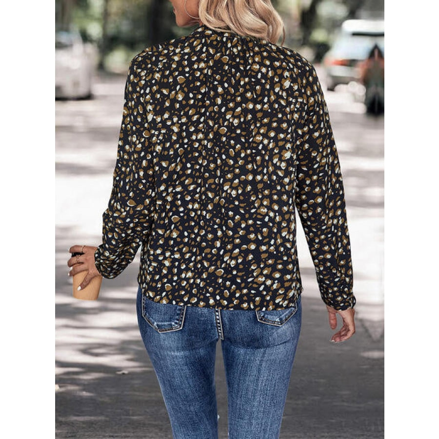 Printed Tie Neck Long Sleeve Top Clothing