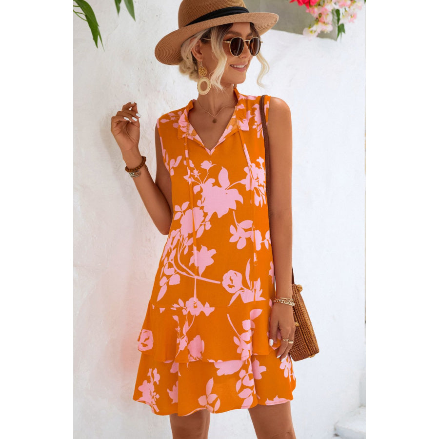 Printed Tie Neck Sleeveless Dress Apparel and Accessories