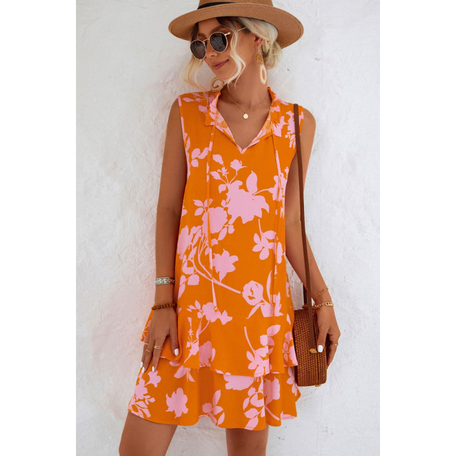 Printed Tie Neck Sleeveless Dress Apparel and Accessories