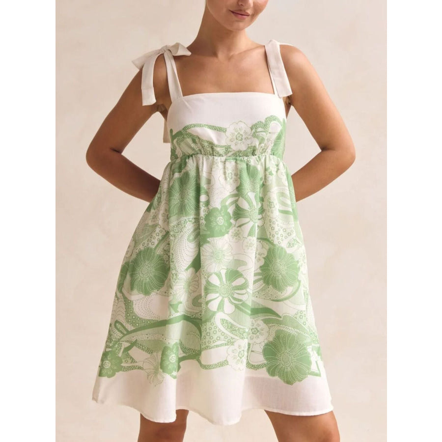 Printed Tie Shoulder Mini Dress Apparel and Accessories