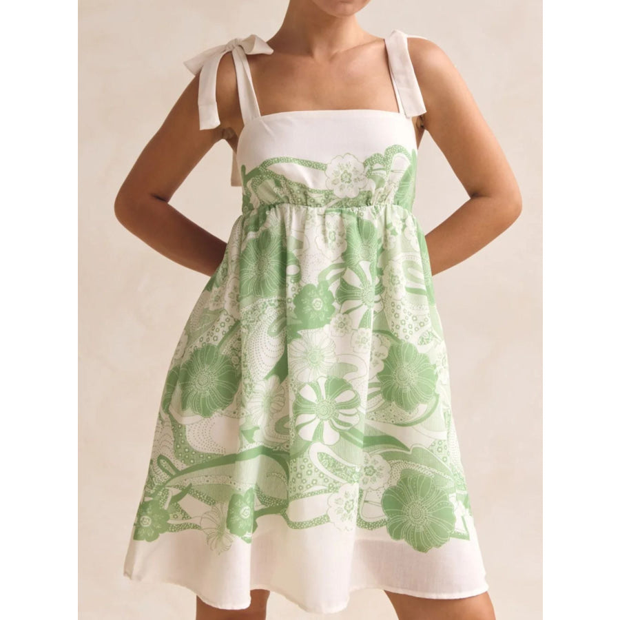 Printed Tie Shoulder Mini Dress Apparel and Accessories
