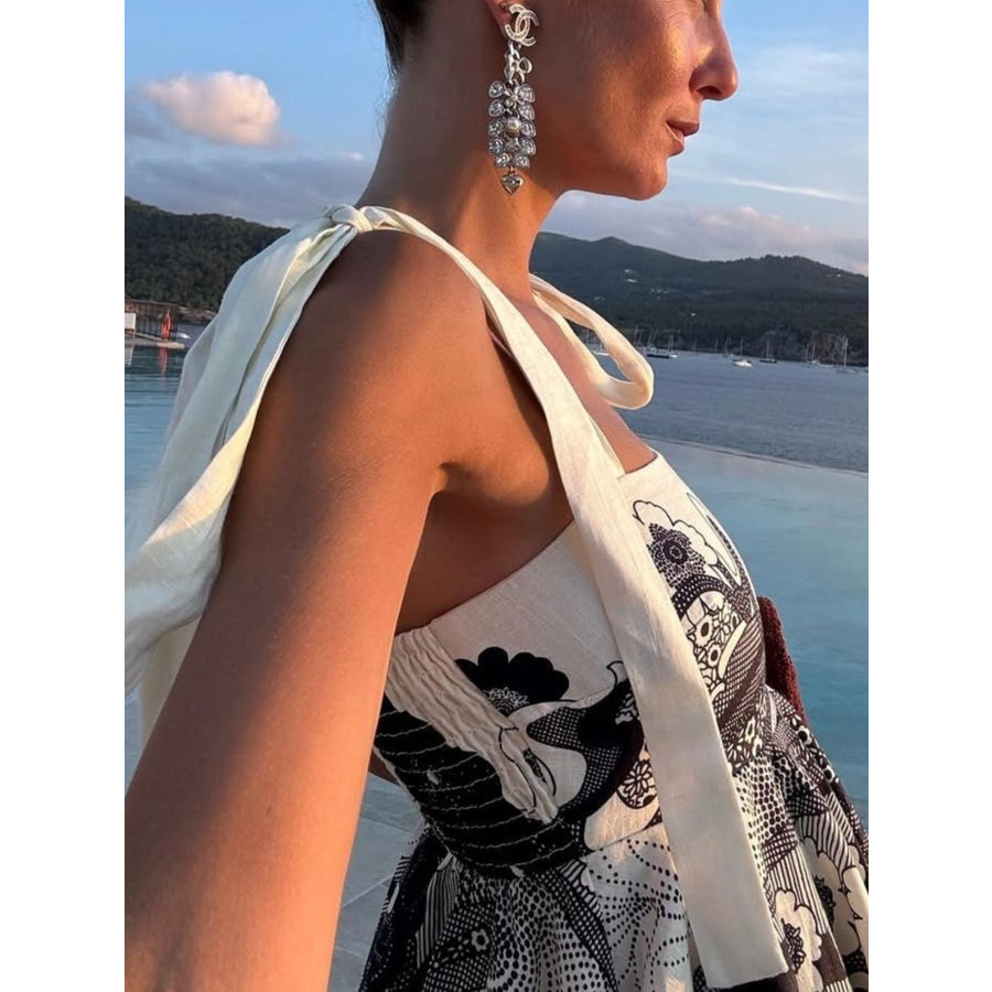 Printed Tie Shoulder Mini Dress Apparel and Accessories