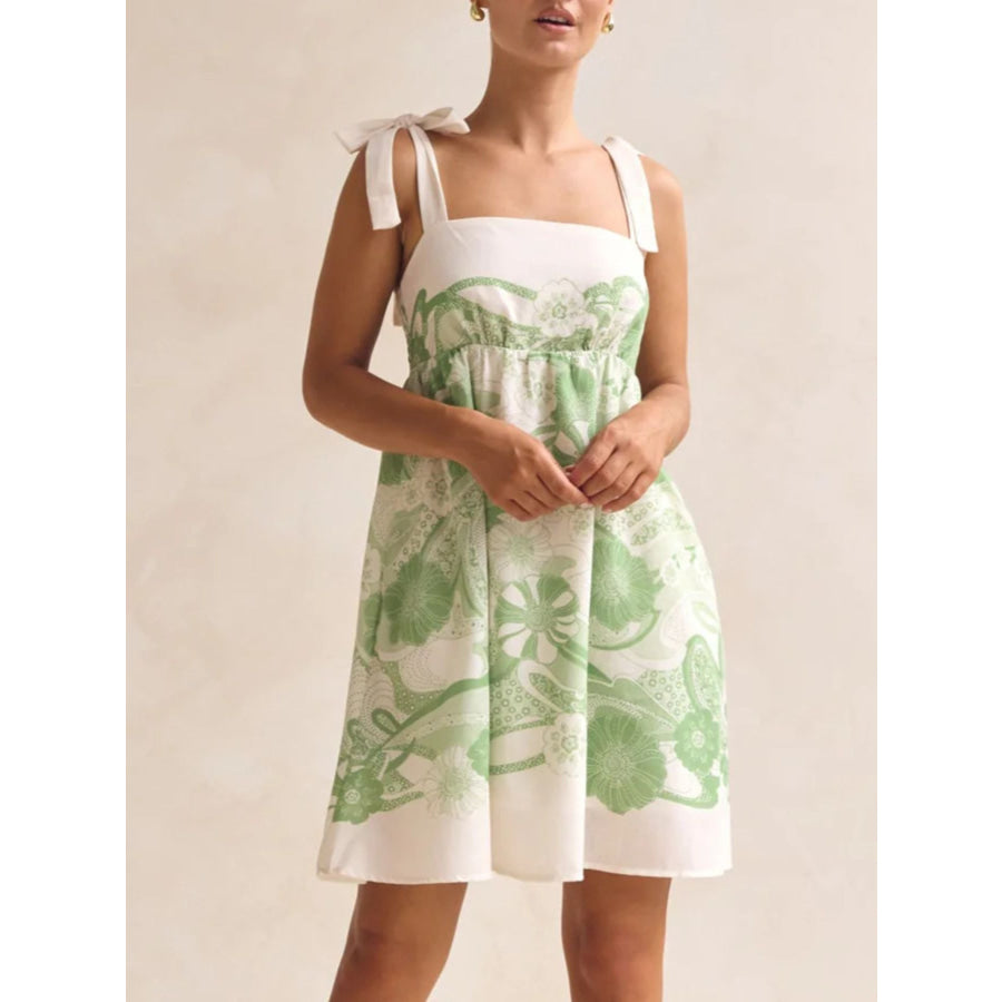 Printed Tie Shoulder Mini Dress Apparel and Accessories