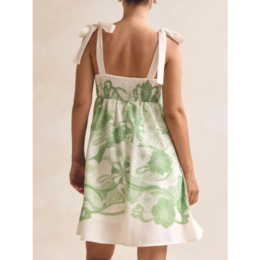 Printed Tie Shoulder Mini Dress Apparel and Accessories