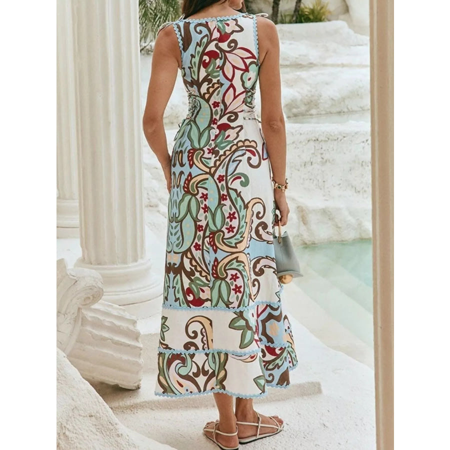 Printed Tie Shoulder Sleeveless Midi Dress Apparel and Accessories