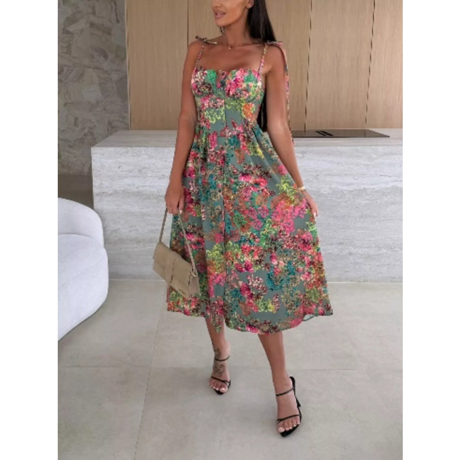 Printed Tie-Strap Midi Dress Moss / S