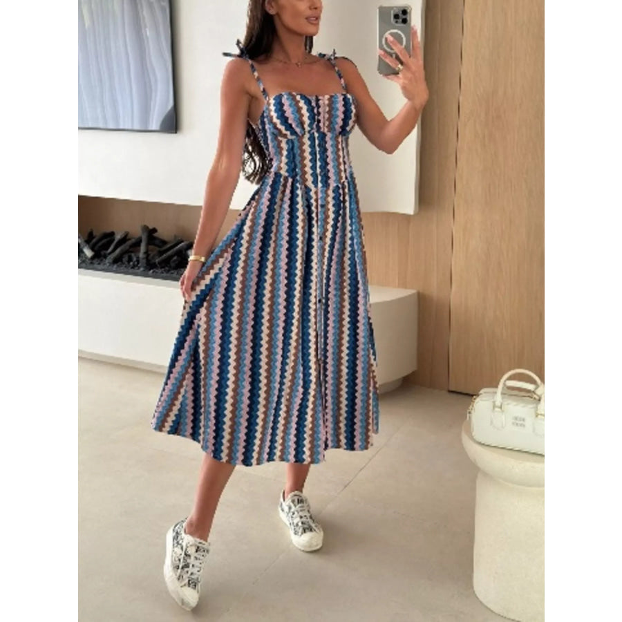 Printed Tie-Strap Midi Dress Stripe / S