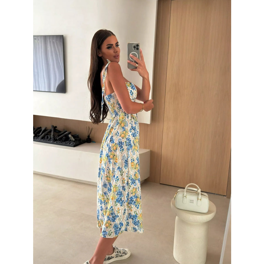 Printed Tie-Strap Midi Dress