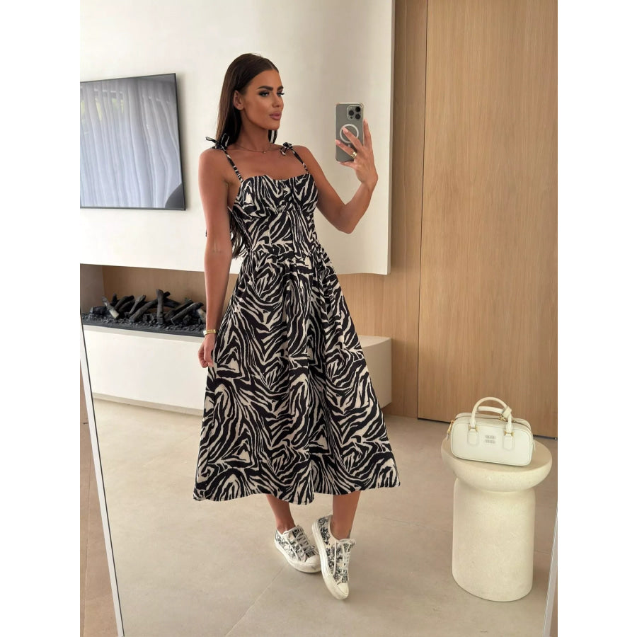 Printed Tie-Strap Midi Dress