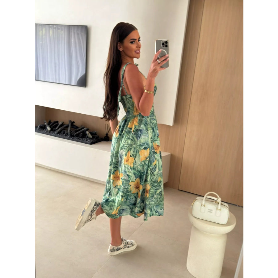 Printed Tie-Strap Midi Dress