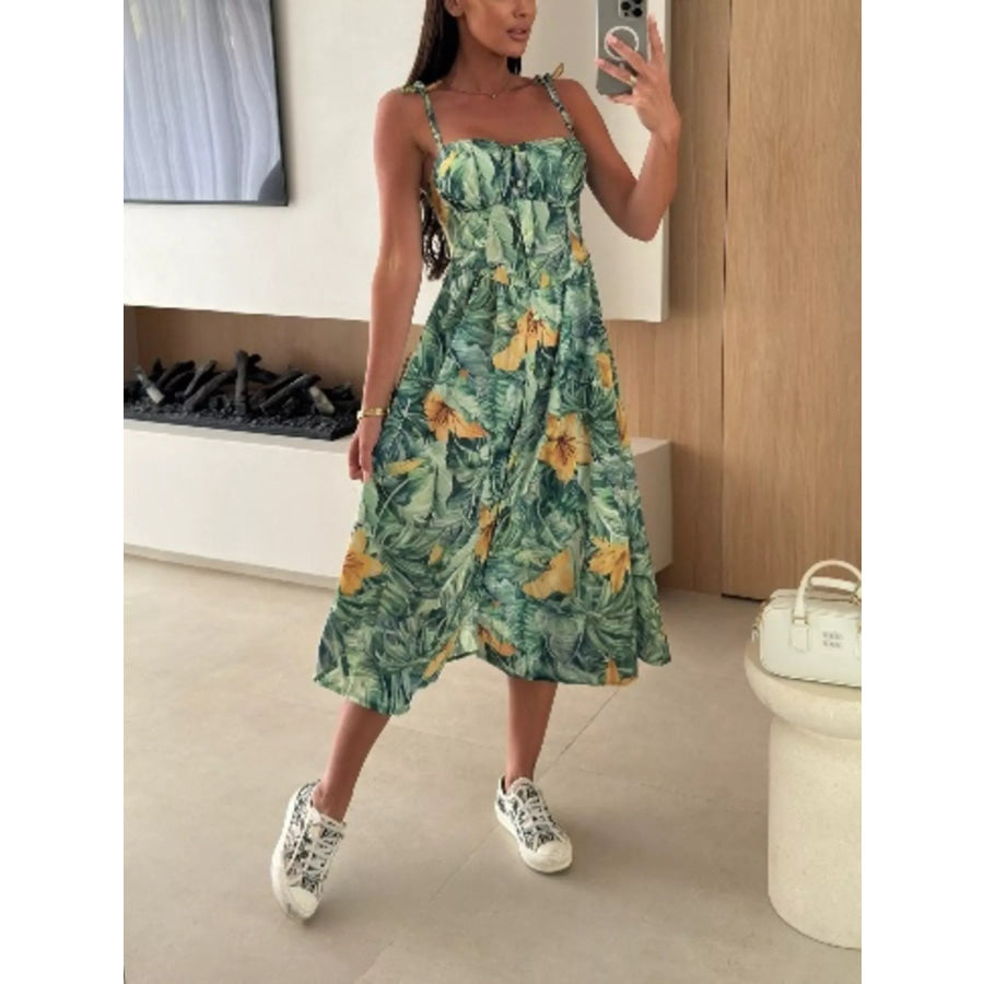 Printed Tie-Strap Midi Dress