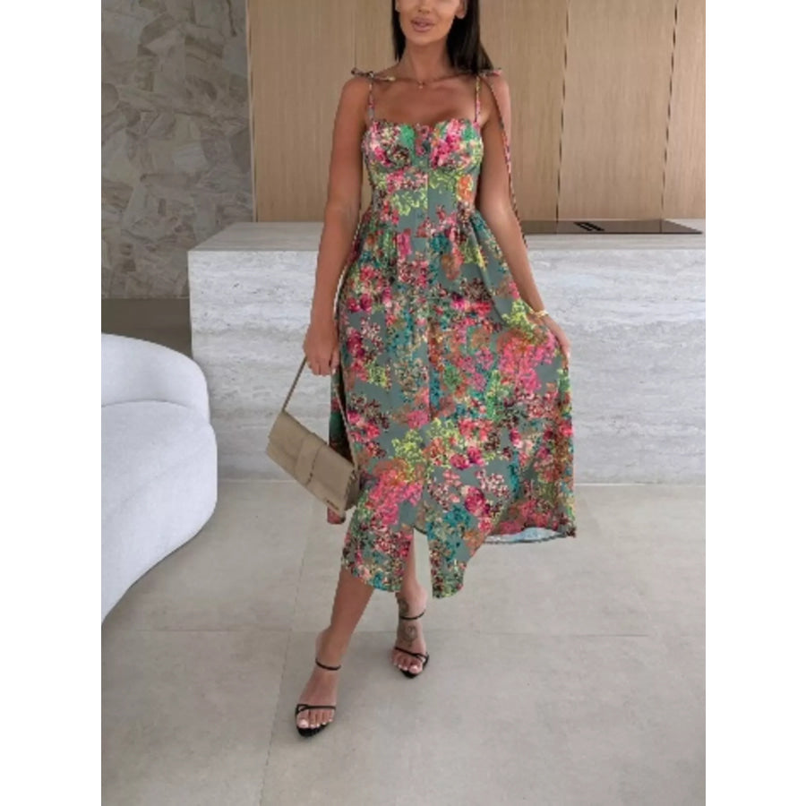 Printed Tie-Strap Midi Dress