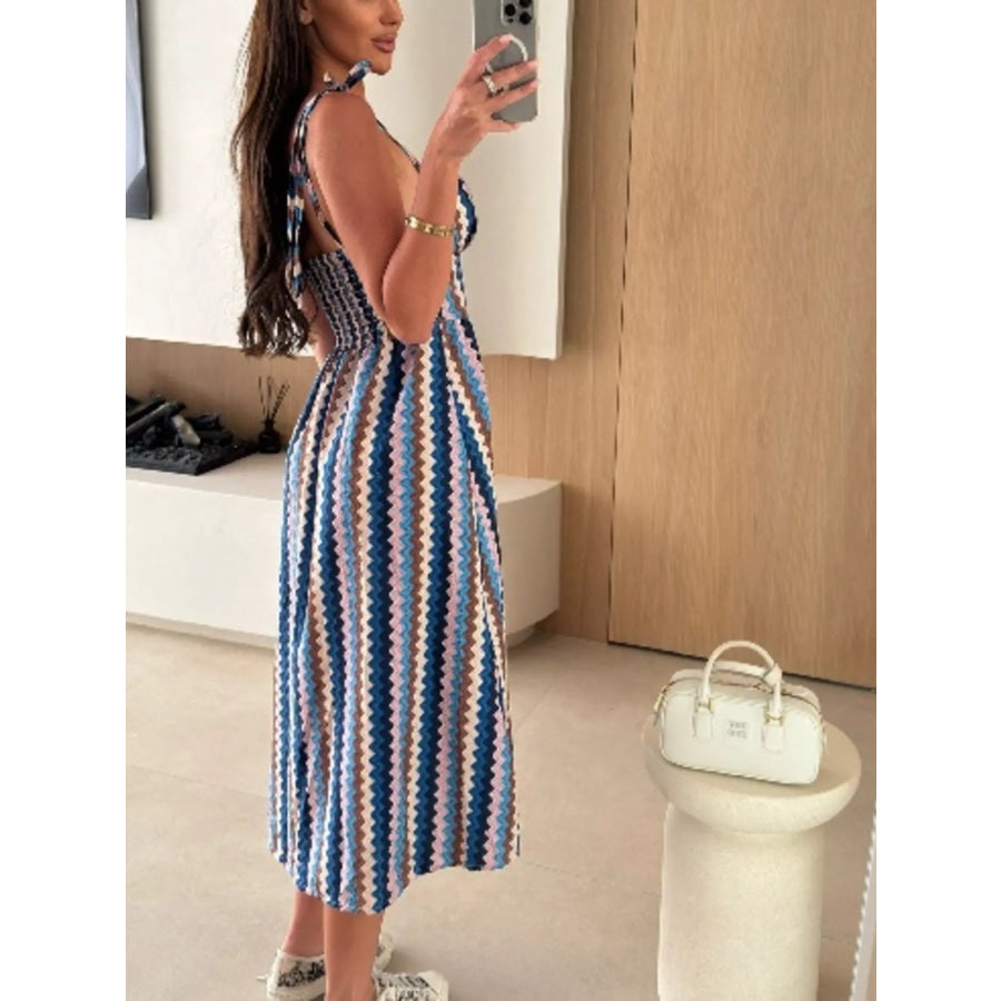 Printed Tie-Strap Midi Dress