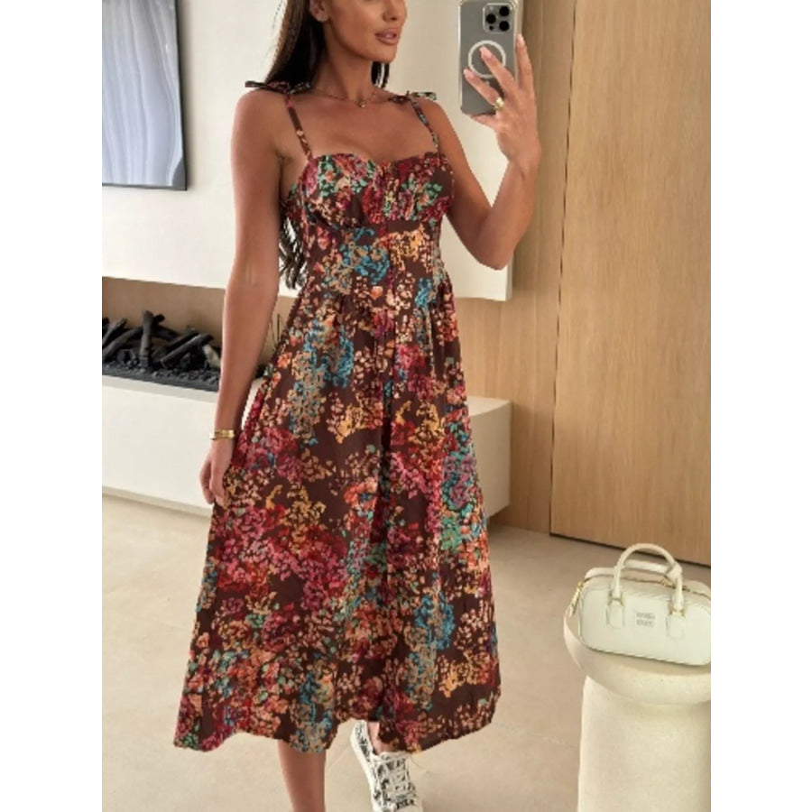 Printed Tie-Strap Midi Dress