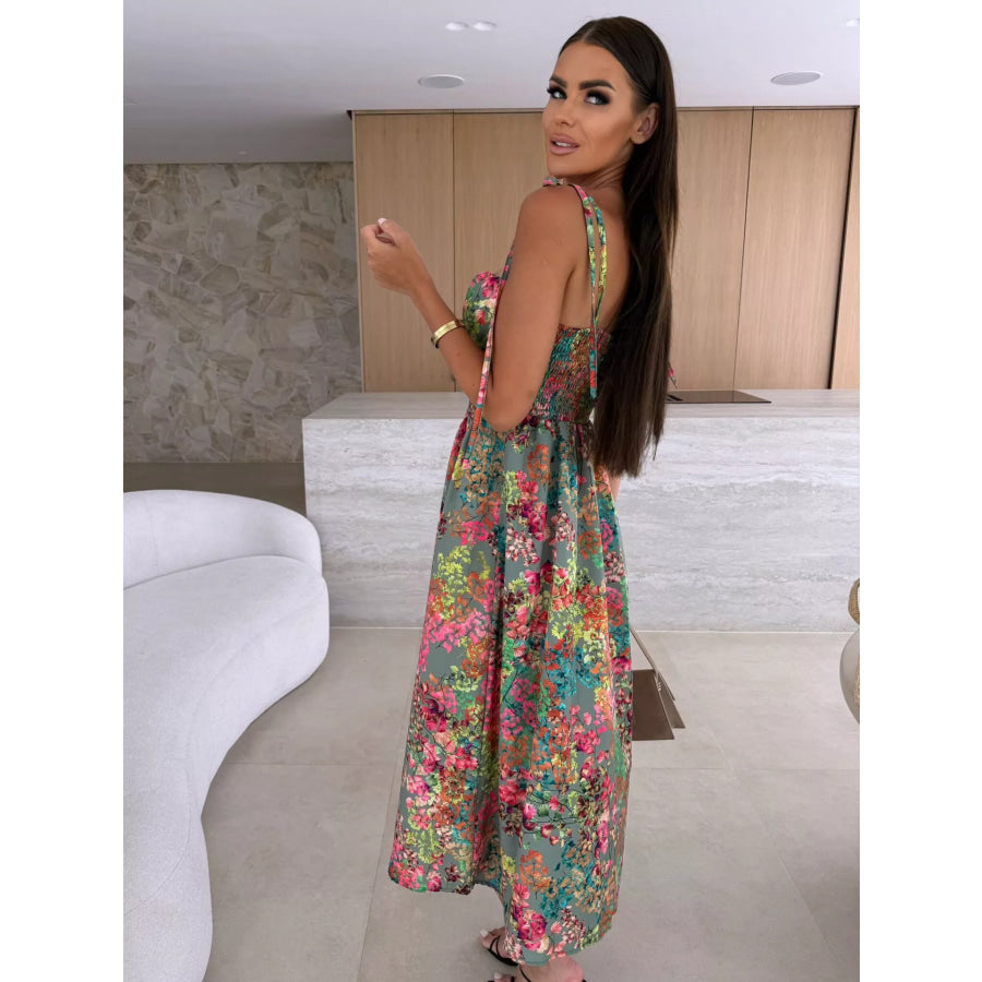 Printed Tie-Strap Midi Dress
