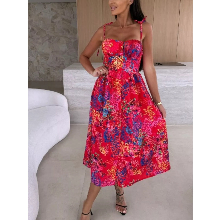 Printed Tie-Strap Midi Dress