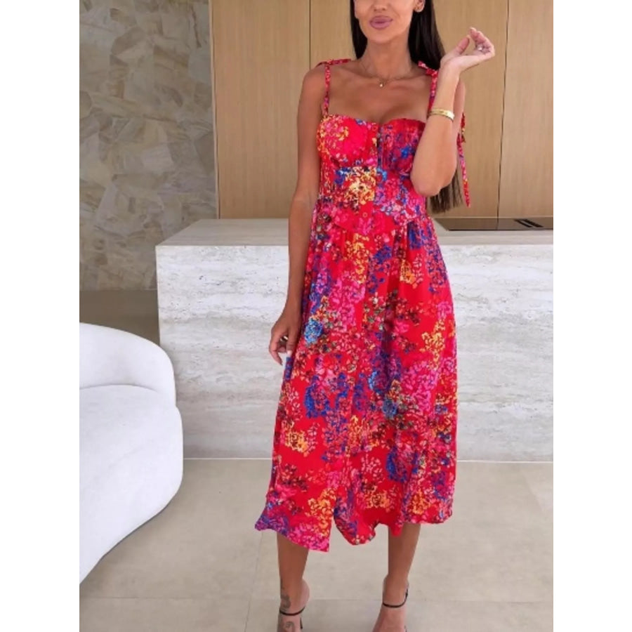 Printed Tie-Strap Midi Dress