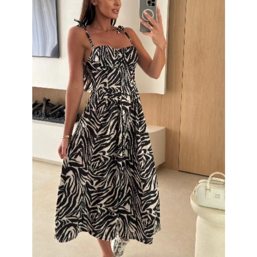 Printed Tie-Strap Midi Dress