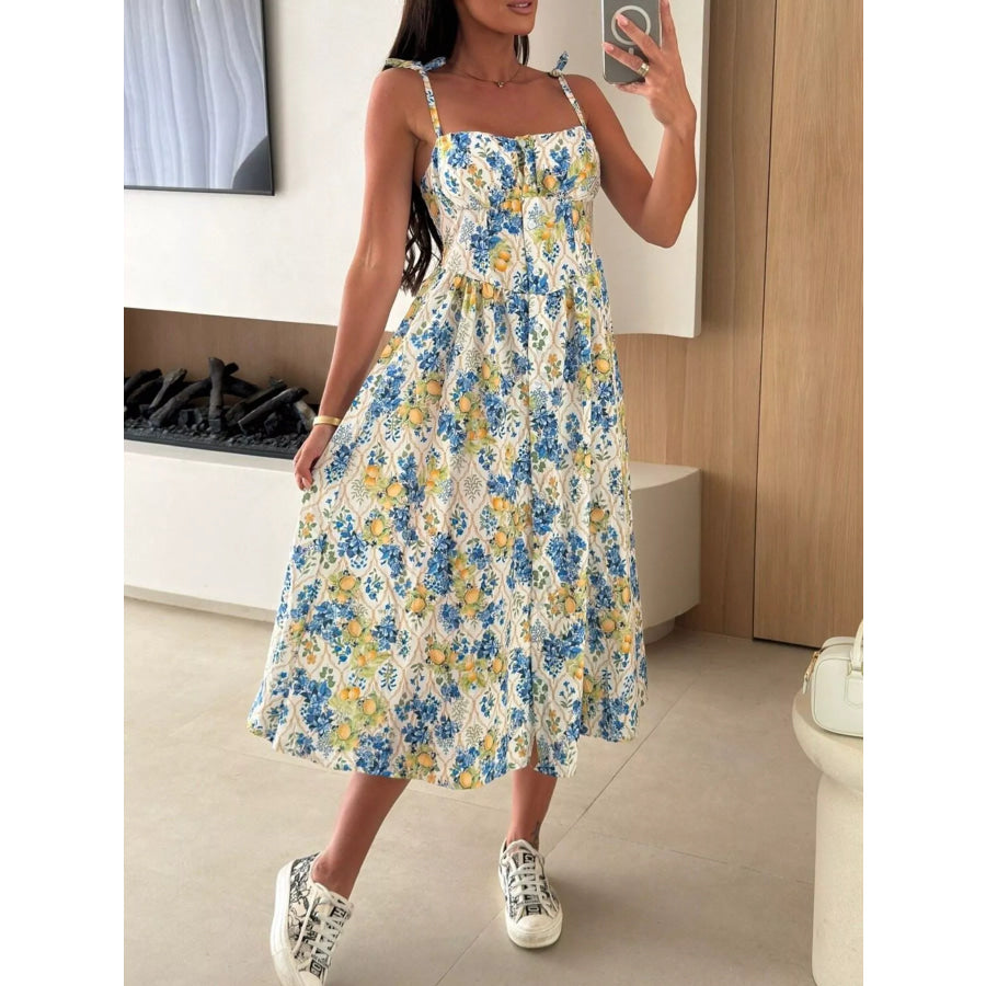 Printed Tie-Strap Midi Dress