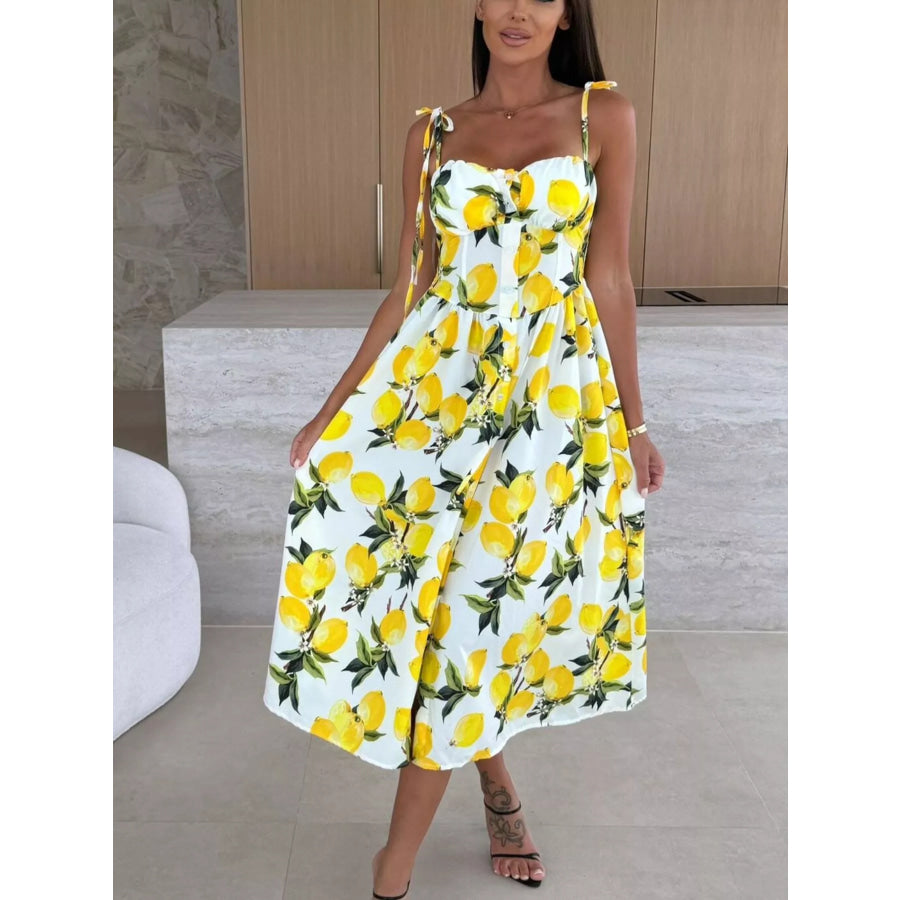 Printed Tie-Strap Midi Dress