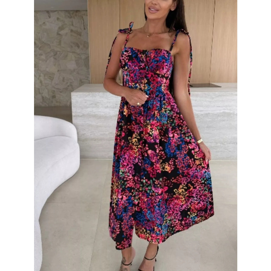 Printed Tie-Strap Midi Dress