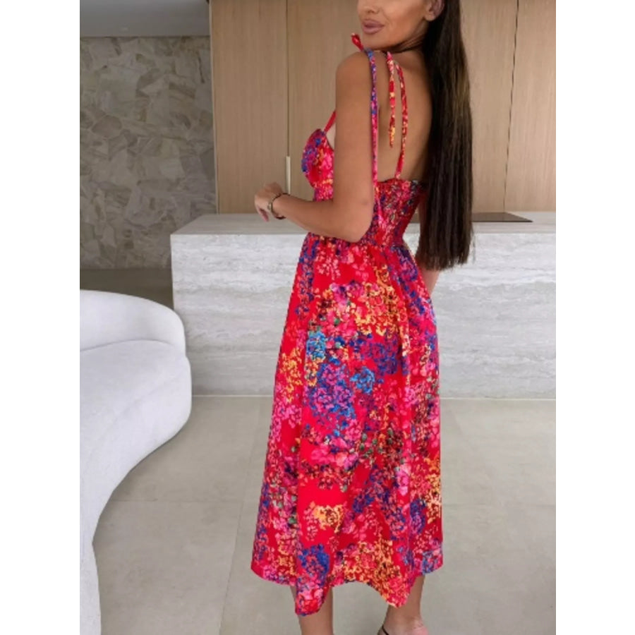 Printed Tie-Strap Midi Dress