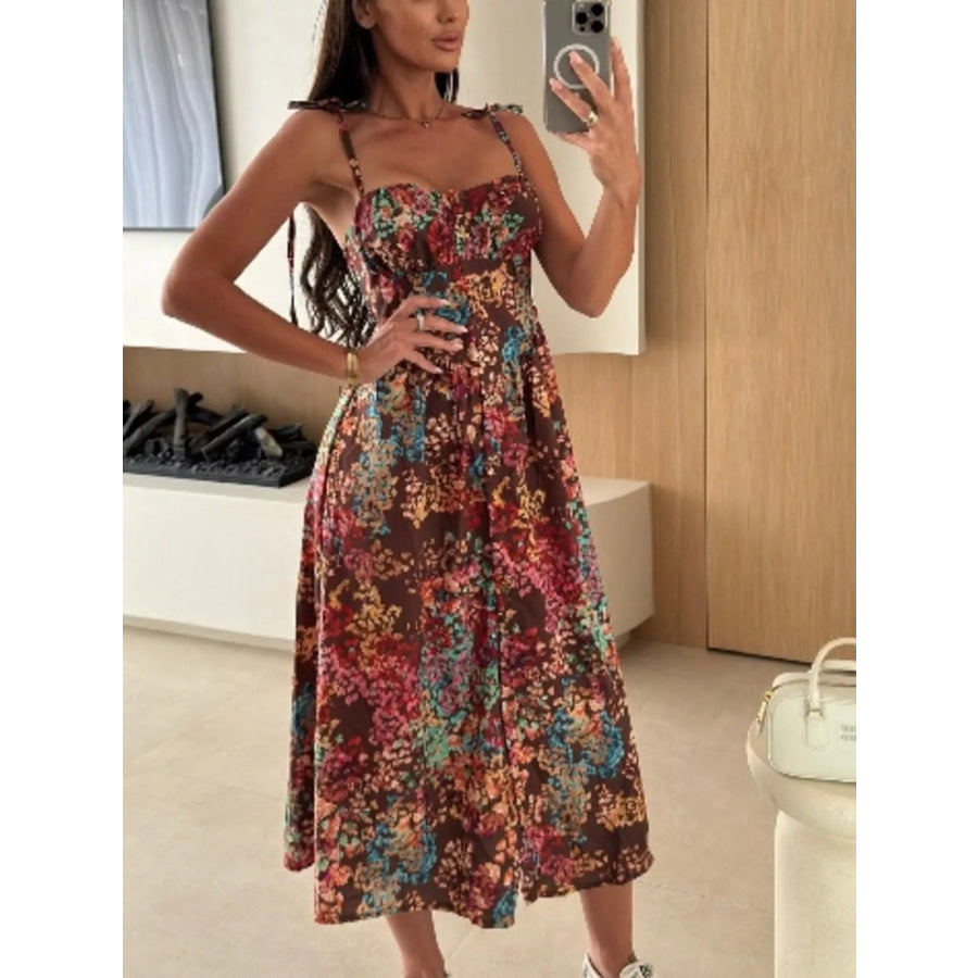 Printed Tie-Strap Midi Dress