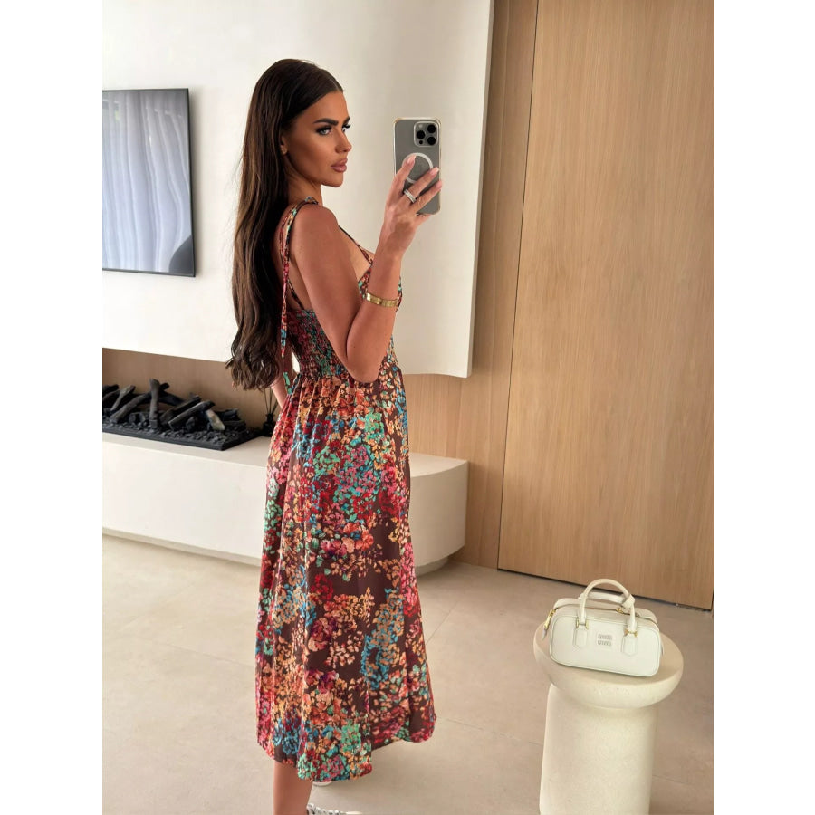 Printed Tie-Strap Midi Dress