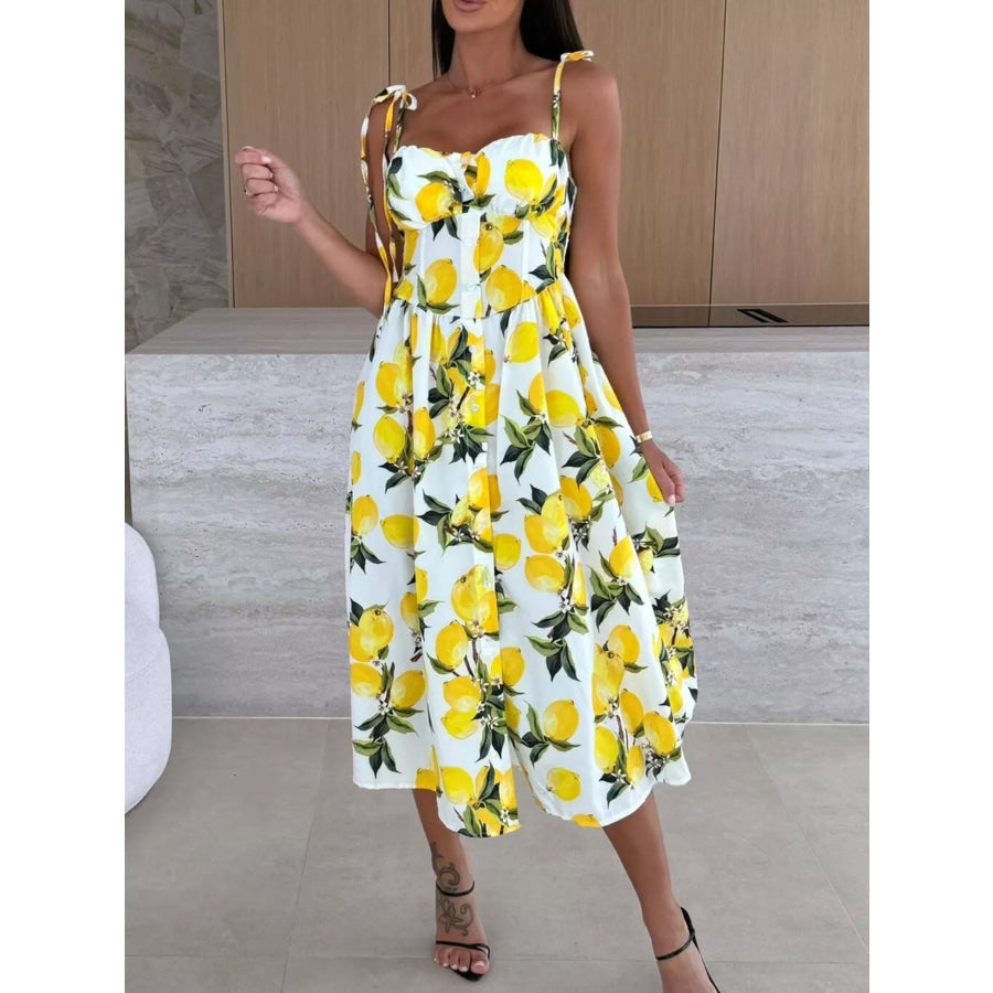 Printed Tie-Strap Midi Dress White / S