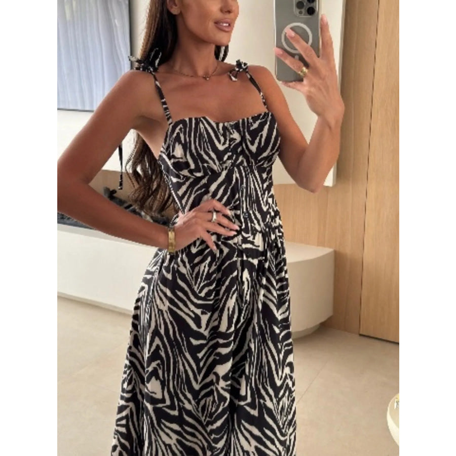 Printed Tie-Strap Midi Dress Zebra / S